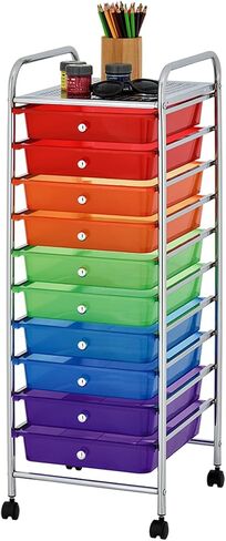 عرض بواسطة Jack Rolling Storage Cart منظم 10 أدراج مع أدراج بيضاء، إطار كروم نحيف مقاس 36 بوصة، عجلات قفل، ورف علوي للمكتب، أو الفصل الدراسي، أو الحمام، أو تخزين الحرف اليدوية in Saudi Arabia