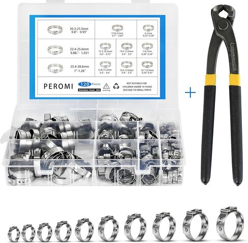 PEROMI 90pcs Single Ear Hose Clamp, 9 Size 6-28.6mm 304 Stianless Steel Cinch Clamp Rings Assortment Kit for PEX Tube Fitting Connections in Kuwait