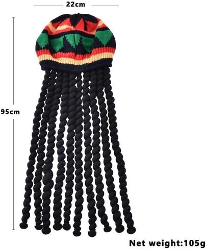 Reggae-Style Knitted Beret with Braided Hair Accessory - Adult Warm Acrylic Winter Hat, Perfect for Music Festivals and Theme Parties Red in Saudi Arabia