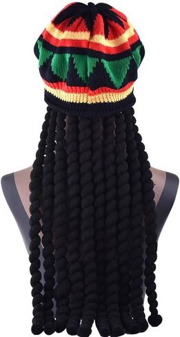 Reggae-Style Knitted Beret with Braided Hair Accessory - Adult Warm Acrylic Winter Hat, Perfect for Music Festivals and Theme Parties Red in Saudi Arabia