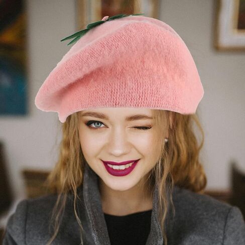 BESPORTBLE Strawberry Wool Woolen Beret Hat Pink Vintage Autumn Winter Painter Cap 48-52cm Warm ’s Costume Accessory in Saudi Arabia