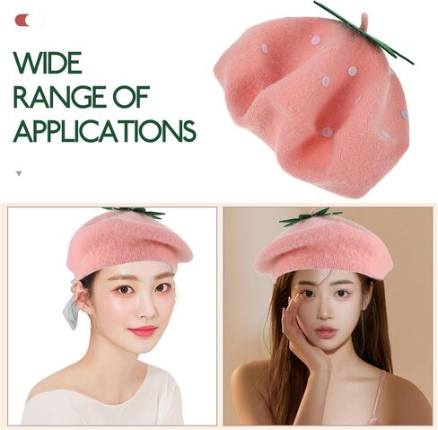 BESPORTBLE Strawberry Wool Woolen Beret Hat Pink Vintage Autumn Winter Painter Cap 48-52cm Warm ’s Costume Accessory in Saudi Arabia