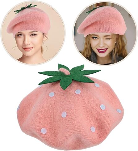BESPORTBLE Strawberry Wool Woolen Beret Hat Pink Vintage Autumn Winter Painter Cap 48-52cm Warm ’s Costume Accessory in Saudi Arabia