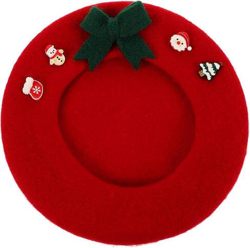 BESPORTBLE Fashion Christmas Beret Hat for Women Wool Winter Warm Bowknot Artist Cap Holiday Accessories Red in Saudi Arabia
