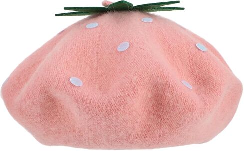 UPKOCH Strawberry Wool Beret Pink French Hat Vintage Autumn Winter Woolen Painter Cap for 48-52cm Warm Fruit Costume Accessory in Saudi Arabia