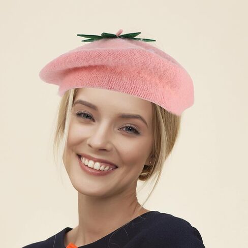 UPKOCH Strawberry Wool Beret Pink French Hat Vintage Autumn Winter Woolen Painter Cap for 48-52cm Warm Fruit Costume Accessory in Saudi Arabia
