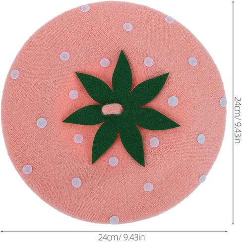 UPKOCH Strawberry Wool Beret Pink French Hat Vintage Autumn Winter Woolen Painter Cap for 48-52cm Warm Fruit Costume Accessory in Saudi Arabia