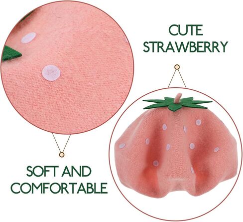 UPKOCH Strawberry Wool Beret Pink French Hat Vintage Autumn Winter Woolen Painter Cap for 48-52cm Warm Fruit Costume Accessory in Saudi Arabia