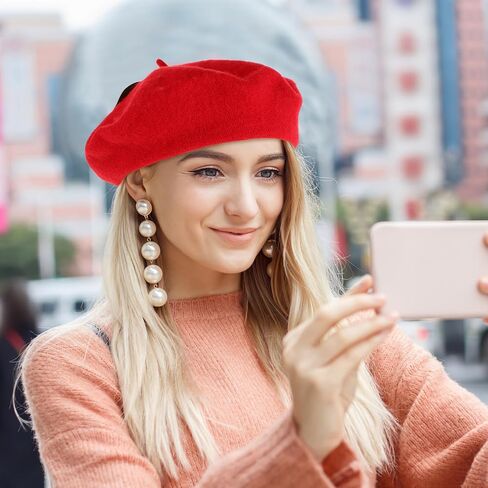 Strawberry Color Beret Hat Women’s Decorative Beanie Cap Knitted Performance Headwear Party Accessory Vintage Style in Saudi Arabia