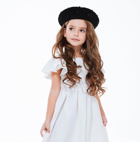 PartyKindom Pearl-Inspired Beret Hat for Fall and Winter, Black 50-52cm Outdoor Travel Casual Cap, Warm Girl Artist Beret for Babies in Saudi Arabia