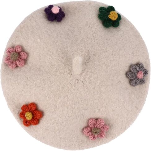 ’s Woollen Beret Hat with Flower Accent, Warm Beige Painter Cap, Autumn Winter ’ Fashion Beanie in Saudi Arabia