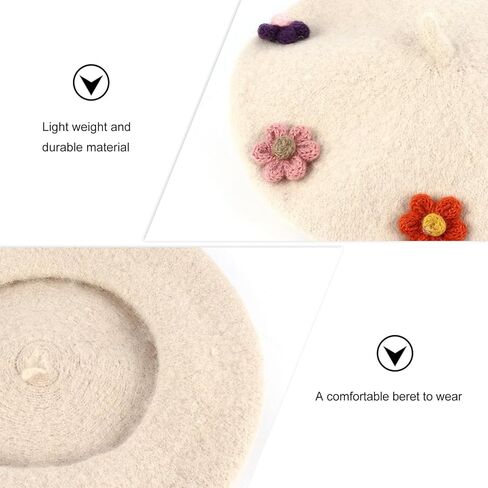 ’s Woollen Beret Hat with Flower Accent, Warm Beige Painter Cap, Autumn Winter ’ Fashion Beanie in Saudi Arabia