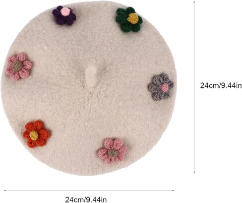 ’s Woollen Beret Hat with Flower Accent, Warm Beige Painter Cap, Autumn Winter ’ Fashion Beanie in Saudi Arabia