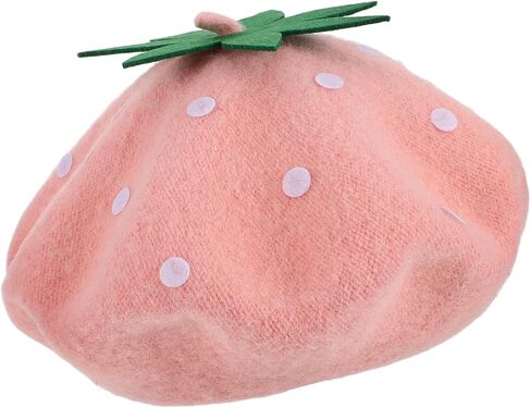 BESTonZON Strawberry Wool Beret Hat for Ponytail Hat Vintage French Artist Style Wool Cap Pink 48-52cm Autumn Winter Warm in Saudi Arabia