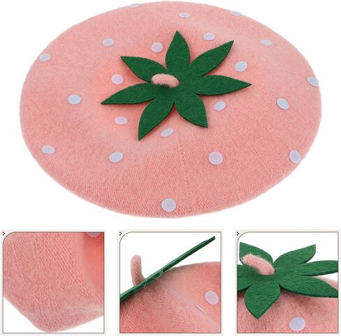BESTonZON Strawberry Wool Beret Hat for Ponytail Hat Vintage French Artist Style Wool Cap Pink 48-52cm Autumn Winter Warm in Saudi Arabia