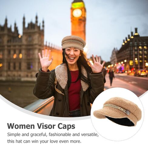 ARTIBETTER Women’s Octagonal Lambwool Hat Winter Warm Beige Stylish Beret with Chain Accent for Casual and All-Match Outfits in Saudi Arabia
