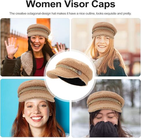 ARTIBETTER Women’s Octagonal Lambwool Hat Winter Warm Beige Stylish Beret with Chain Accent for Casual and All-Match Outfits in Saudi Arabia
