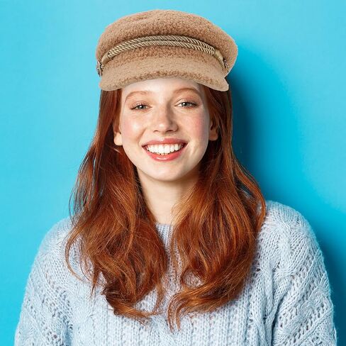 ARTIBETTER Women’s Octagonal Lambwool Hat Winter Warm Beige Stylish Beret with Chain Accent for Casual and All-Match Outfits in Saudi Arabia