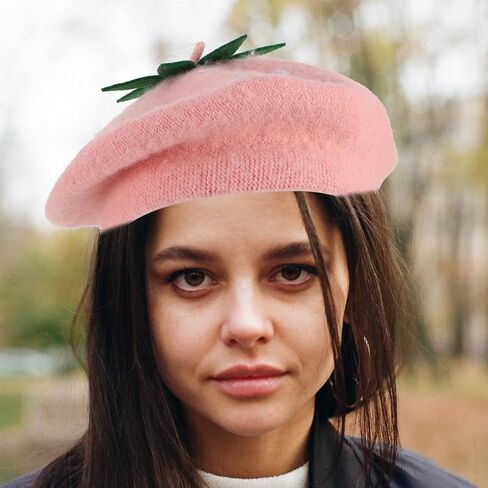 POPETPOP Strawberry Wool Beret, Pink Vintage Wool Felt Painter Hat, Autumn Winter 48-52cm ’ Warm Woolen Cap in Saudi Arabia