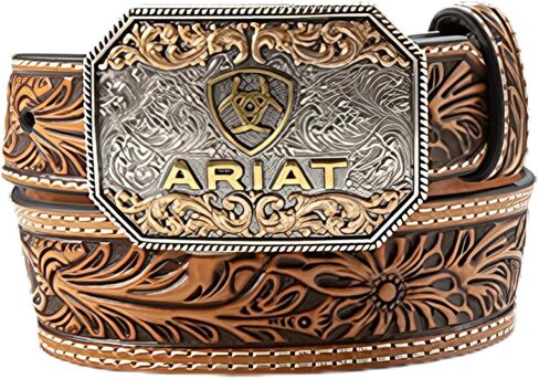 حزام جلدي بإبزيم درع منقوش بالزهور للأولاد من ARIAT in Kuwait
