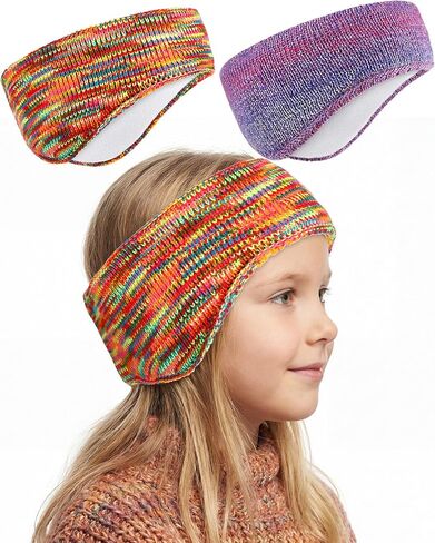 JenPen 2 Pcs Double-layer Ear Warmer for Children Headband-knit Fuzzy Fleece Lined Kids Winter Headband Ear Muffs for Ski Running Cycling in Saudi Arabia