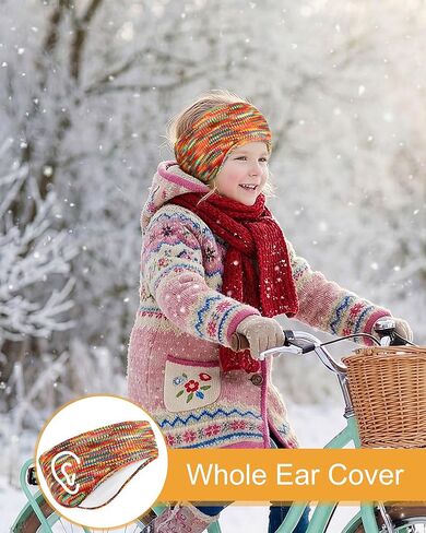 JenPen 2 Pcs Double-layer Ear Warmer for Children Headband-knit Fuzzy Fleece Lined Kids Winter Headband Ear Muffs for Ski Running Cycling in Saudi Arabia