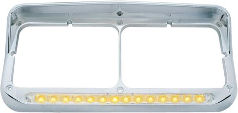 United Pacific 32352 إطار أمامي مزدوج 14 LED مستطيل من الكروم مع قناع، مطلي بالكروم، بلاستيك مصبوب بالحقن، شريط إضاءة LED مثبت مسبقًا - عدسة LED كهرماني/شفافة - إطار واحد in Saudi Arabia