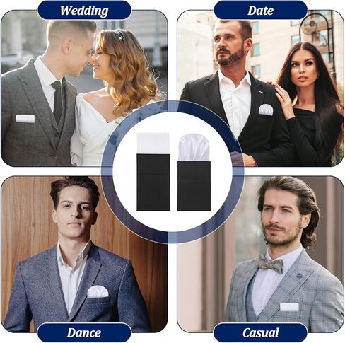 2Pcs Prefolded Pocket Squares for Men Solid Color Men's Handkerchiefs on Card Circle and Square Mens Pocket Square for Business Wedding Jacket Tuxedo Suit Accessories in Saudi Arabia