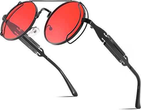 FEISEDY Sunglasses Mens Women Aviators Retro Steampunk Round Sunglasses Metal Frame Fishing Driving Hippie Glasses B2351 in Saudi Arabia