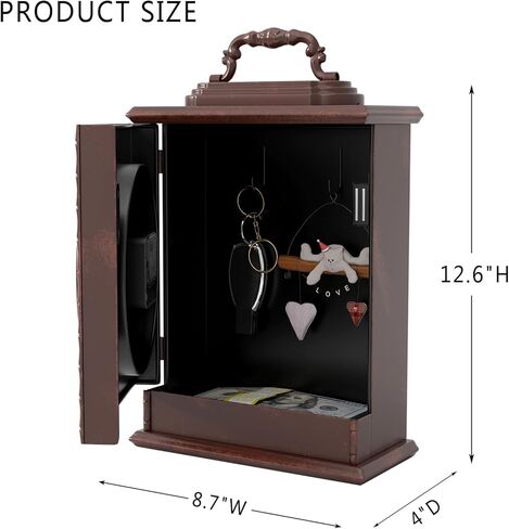 ساعة رف عتيقة مع خزنة مخفية، ساعات مدفأة ذات طراز بني عتيق، ساعة مكتب ورف لديكور غرفة المعيشة، المزرعة، المكتب، هدايا المنزل الجديد (12.6 بوصة ارتفاع × 8.7 بوصة عرض × 4 بوصة عمق) in Kuwait