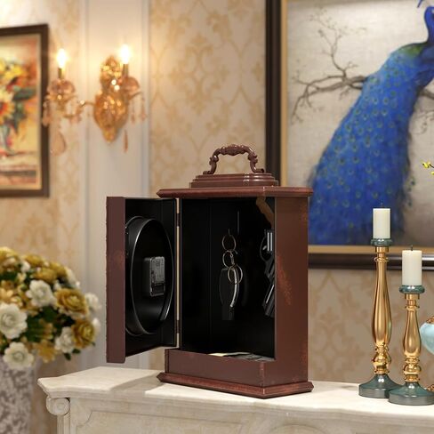ساعة رف عتيقة مع خزنة مخفية، ساعات مدفأة ذات طراز بني عتيق، ساعة مكتب ورف لديكور غرفة المعيشة، المزرعة، المكتب، هدايا المنزل الجديد (12.6 بوصة ارتفاع × 8.7 بوصة عرض × 4 بوصة عمق) in Kuwait