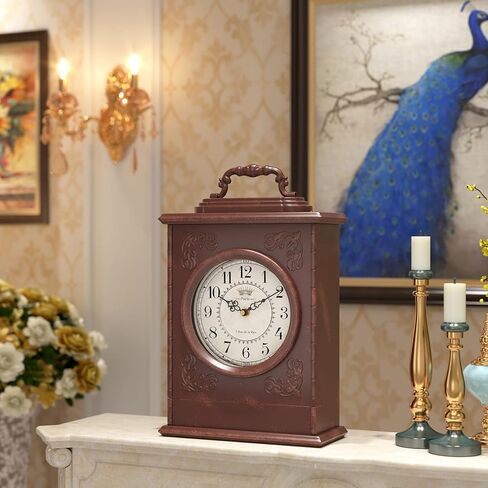 ساعة رف عتيقة مع خزنة مخفية، ساعات مدفأة ذات طراز بني عتيق، ساعة مكتب ورف لديكور غرفة المعيشة، المزرعة، المكتب، هدايا المنزل الجديد (12.6 بوصة ارتفاع × 8.7 بوصة عرض × 4 بوصة عمق) in Kuwait