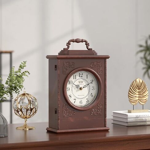 ساعة رف عتيقة مع خزنة مخفية، ساعات مدفأة ذات طراز بني عتيق، ساعة مكتب ورف لديكور غرفة المعيشة، المزرعة، المكتب، هدايا المنزل الجديد (12.6 بوصة ارتفاع × 8.7 بوصة عرض × 4 بوصة عمق) in Kuwait