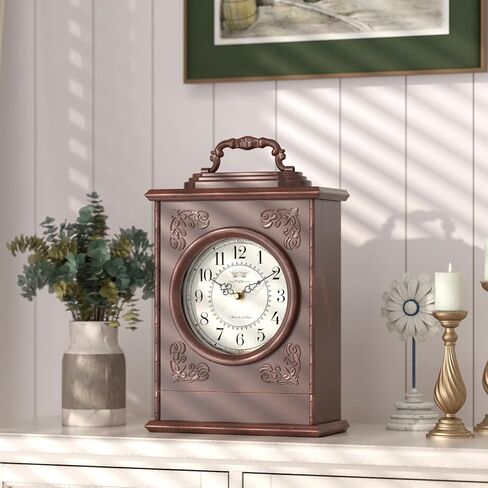 ساعة رف عتيقة مع خزنة مخفية، ساعات مدفأة ذات طراز بني عتيق، ساعة مكتب ورف لديكور غرفة المعيشة، المزرعة، المكتب، هدايا المنزل الجديد (12.6 بوصة ارتفاع × 8.7 بوصة عرض × 4 بوصة عمق) in Kuwait