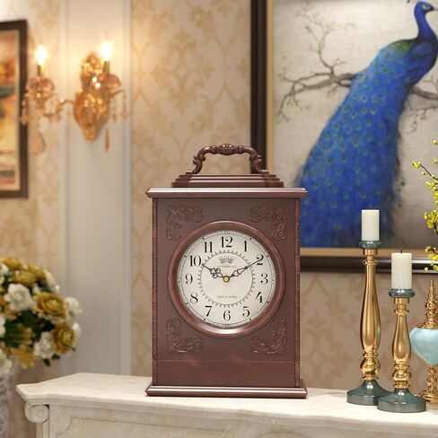 ساعة رف عتيقة مع خزنة مخفية، ساعات مدفأة ذات طراز بني عتيق، ساعة مكتب ورف لديكور غرفة المعيشة، المزرعة، المكتب، هدايا المنزل الجديد (12.6 بوصة ارتفاع × 8.7 بوصة عرض × 4 بوصة عمق) in Kuwait