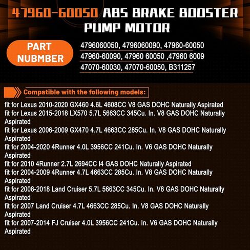 PANGOLIN 47960-60050 ABS محرك مضخة معززة للفرامل مناسب لـ GX460 GX470 LX570 Land Cruiser FJ Cruiser 4Runner، استبدال 4796060050 47960-60090 in Kuwait