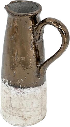 Two Tone Metallic Terracotta Pitcher - 14.5" - White and Bronze in Saudi Arabia