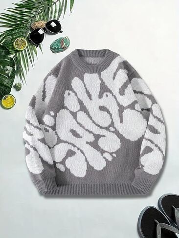 1 Pcs Boys Teenager Knit Sweater, Light Gray, Casual Fashion Warm Autumn Winter Pullover for Teen Boys in Saudi Arabia