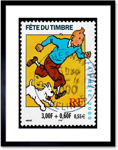 The Art Stop Postage Stamp France Euro Tintin Snowy HERGE POSTMARKED Framed Print F97X5757 in Saudi Arabia