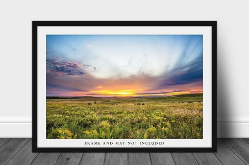 Great Plains Photography Print (Not Framed) Picture of Scenic Sunset over Tallgrass Prairie on Autumn Day in Oklahoma Landscape Wall Art Western Decor (24" x 36") in Saudi Arabia