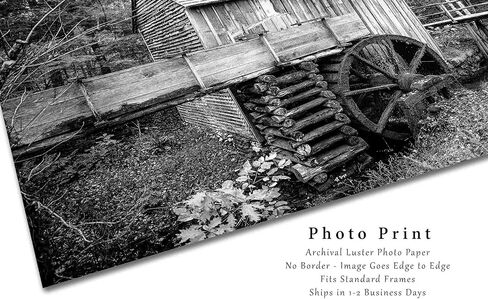Country Photography Print (Not Framed) Black and White Picture of John Cable Mill in Cades Cove in Great Smoky Mountains Tennessee Rustic Wall Art Farmhouse Decor (5" x 7") in Saudi Arabia