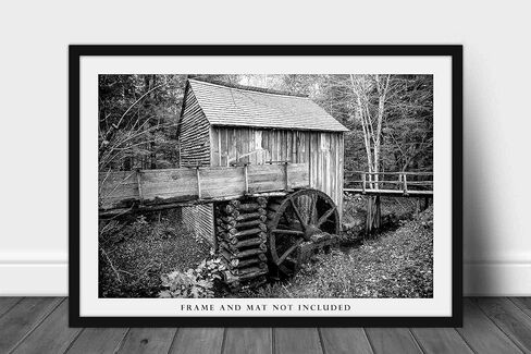 Country Photography Print (Not Framed) Black and White Picture of John Cable Mill in Cades Cove in Great Smoky Mountains Tennessee Rustic Wall Art Farmhouse Decor (5" x 7") in Saudi Arabia