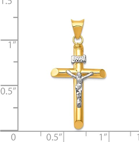 شؤون المجوهرات 14k الذهب الأصفر والأبيض الحقيقي يسوع الصليب سحر قلادة، 35x15mm in Saudi Arabia