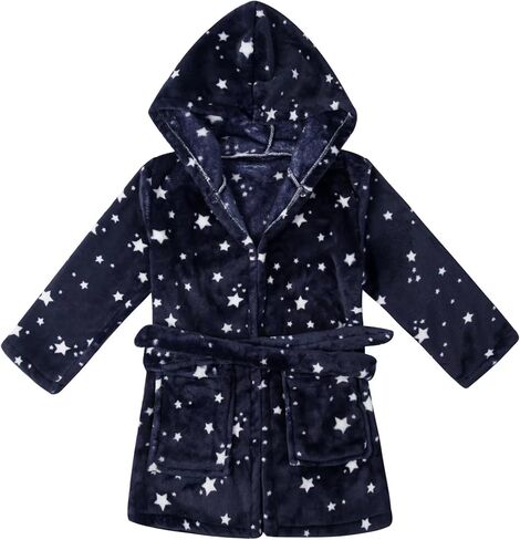 Boys' Girls' Hooded Bathrobe Soft Plush Robe Kids Sleepwear Dressing Gown Gift (US, Age, 6 Years, 7 Years, Black) in Saudi Arabia