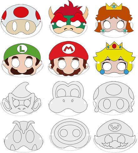 12 PCS Mario Themed Masks Role Play Bros Party Favors,Mario Themed Party Supplies Dress Up Masks Birthday Cosplay Mask Cartoon Character Cosplay Photo Booth Prop Birthday Gift in Kuwait
