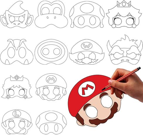 12 PCS Mario Themed Masks Role Play Bros Party Favors,Mario Themed Party Supplies Dress Up Masks Birthday Cosplay Mask Cartoon Character Cosplay Photo Booth Prop Birthday Gift in Kuwait