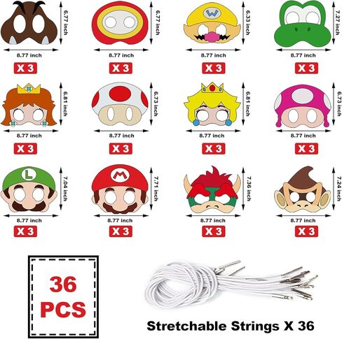 12 PCS Mario Themed Masks Role Play Bros Party Favors,Mario Themed Party Supplies Dress Up Masks Birthday Cosplay Mask Cartoon Character Cosplay Photo Booth Prop Birthday Gift in Kuwait