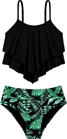 HOZIY Girls Bikini 2 Piece Swimsuit Set Tiered Flounce Bathing Suit Adjustable Straps Girls' Swimwear in Kuwait