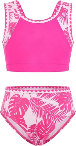 GRACE KARIN ملابس سباحة للفتيات المراهقات مكونة من قطعتين بيكيني مع وسادة صدر للأطفال بدلة استحمام بطباعة استوائية 7-14 سنة in Kuwait