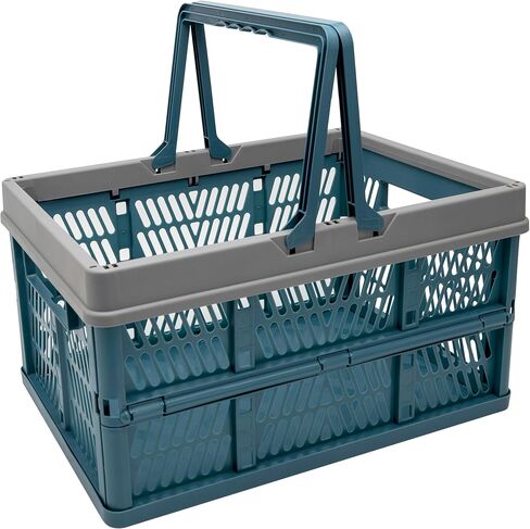 Crates for Storage, Collapsible Plastic Basket for Organizing, Shopping and Storage, 24L Foldable Crate with Handles, Deepblue in Saudi Arabia